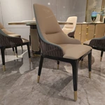 High-Back Leather Dining Chair with Woven Upper Panel and High-Gloss Wood Back